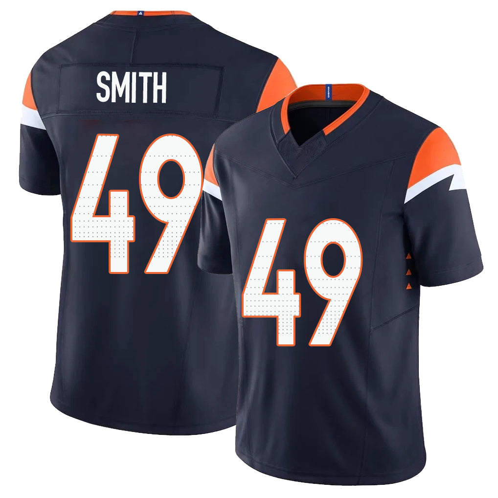 Denver #49 Smith Player Football V Neck Short Sleeve Navy Jersey Dennis For Men Youth Women Gift