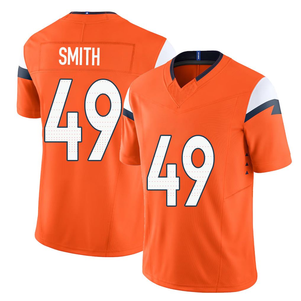 Denver #49 Smith Player Football V Neck Short Sleeve Jersey Orange Dennis For Men Youth Women Gift
