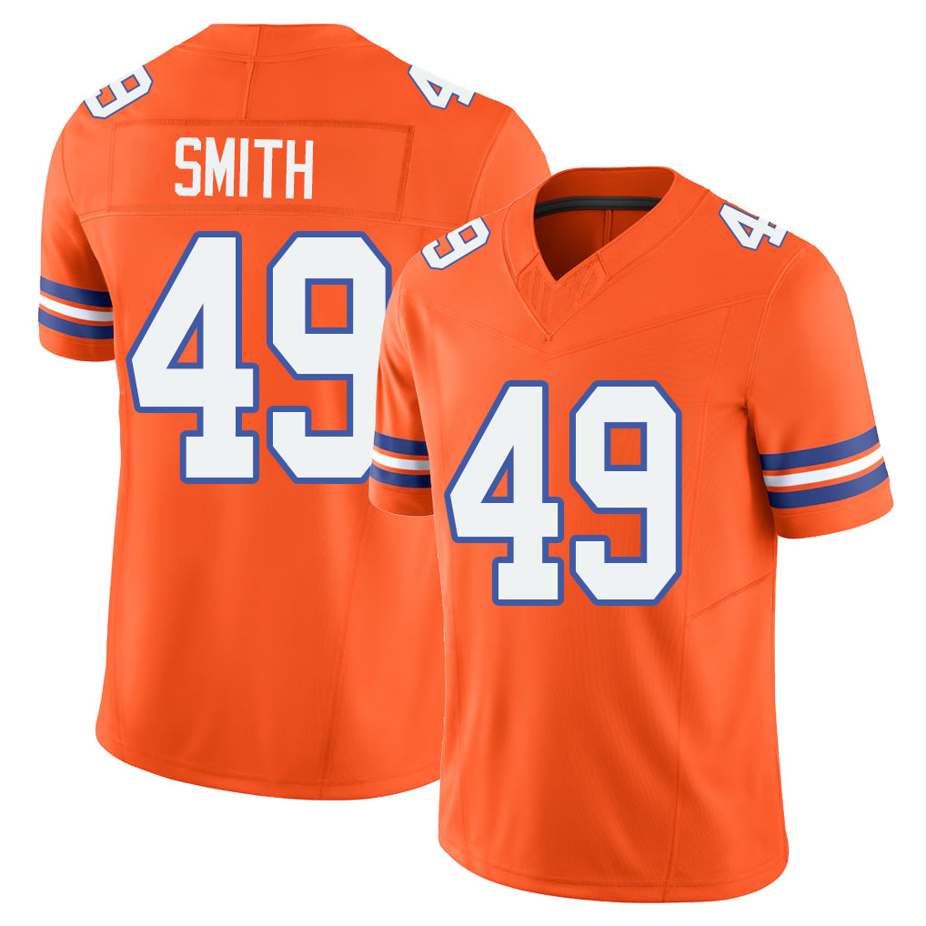Denver #49 Smith Player Football V Neck Short Sleeve Orange Jersey Dennis For Men Youth Women Gift