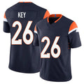 Denver #26 Key Player Football V Neck Short Sleeve Navy Jersey Devon For Men Youth Women Gift