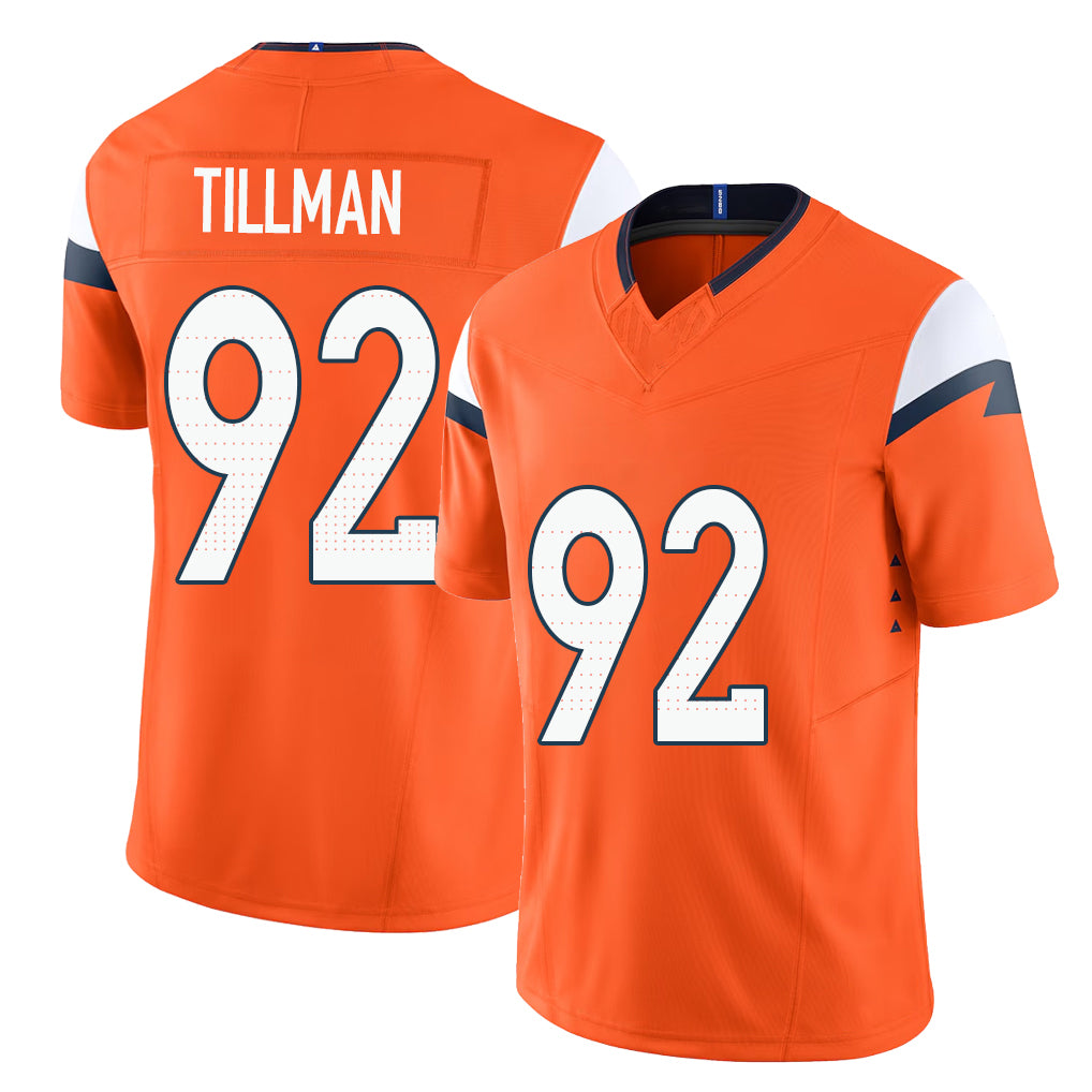 Denver #92 Tillman Player Football V Neck Short Sleeve Jersey Orange Dondrea For Men Youth Women Gift