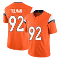 Denver #92 Tillman Player Football V Neck Short Sleeve Jersey Orange Dondrea For Men Youth Women Gift