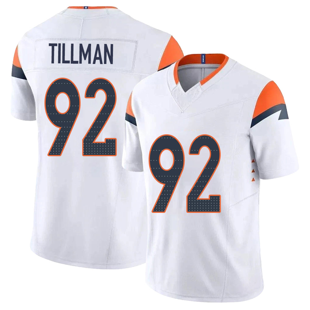 Denver #92 Tillman Player Football V Neck Short Sleeve White Jersey Dondrea For Men Youth Women Gift