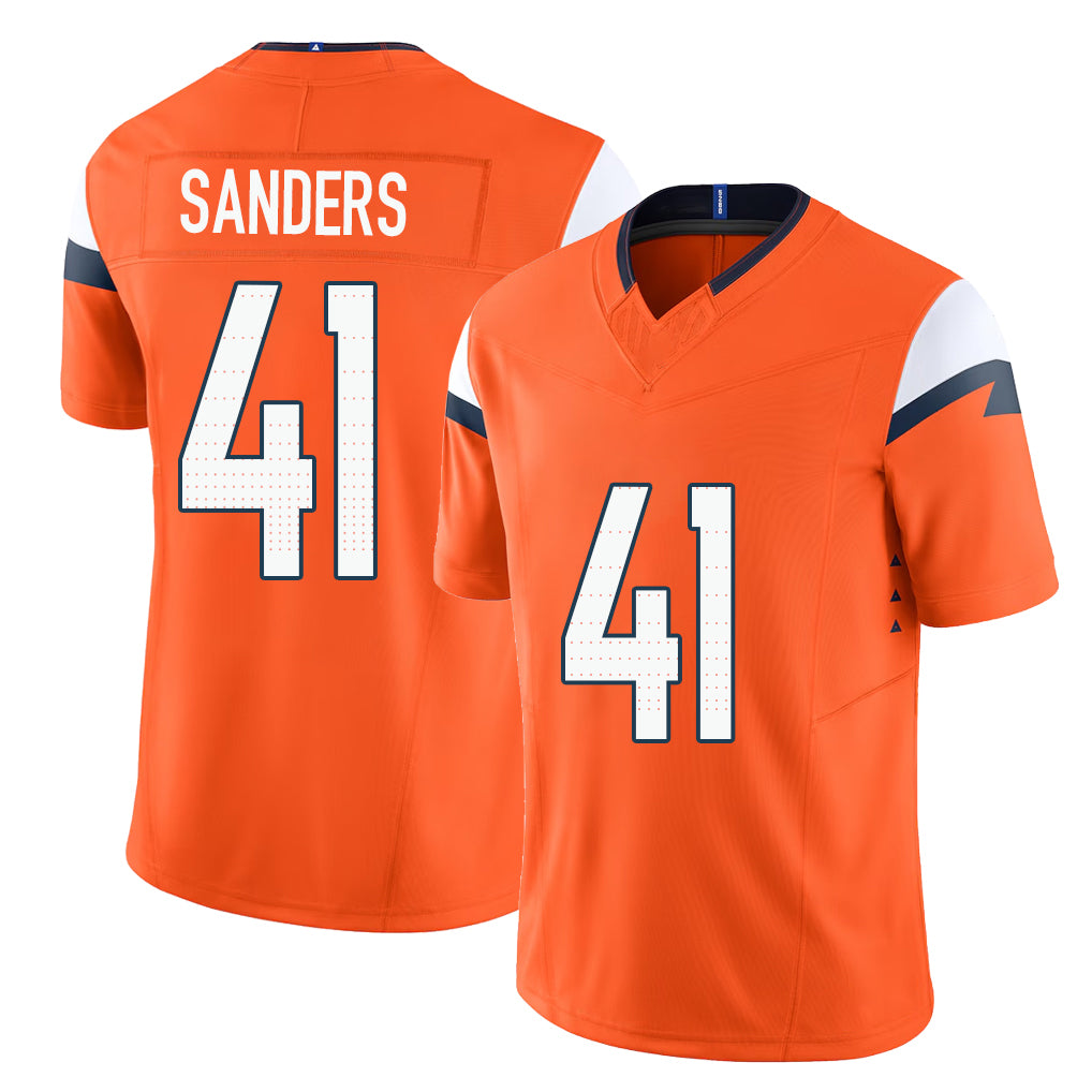 Denver #41 Sanders Player Football V Neck Short Sleeve Jersey Orange Drew For Men Youth Women Gift