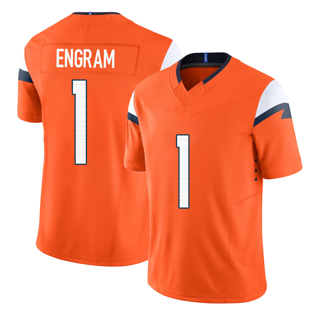 Denver #1 Engram Player Football V Neck Short Sleeve Jersey Orange Evan For Men Youth Women Gift