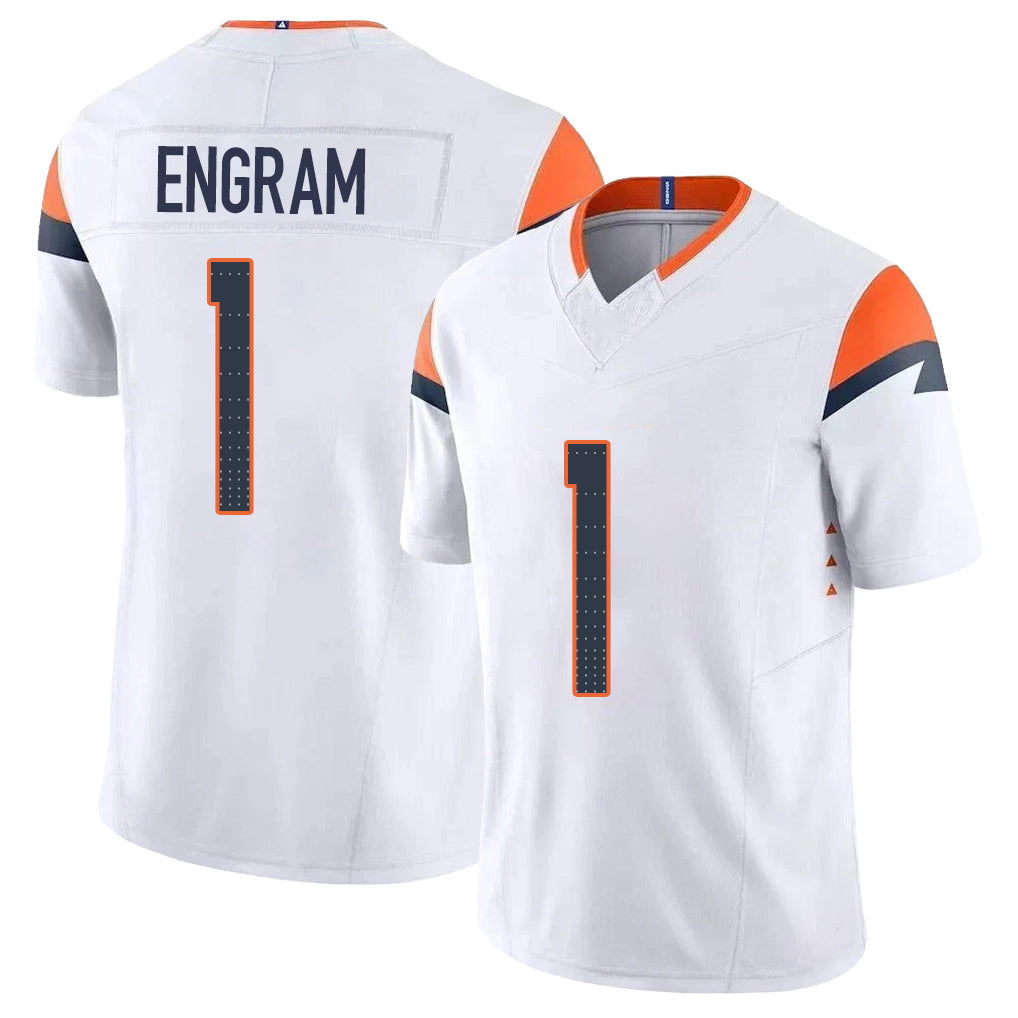 Denver #1 Engram Player Football V Neck Short Sleeve White Jersey Evan For Men Youth Women Gift