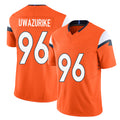 Denver #96 Uwazurike Player Football V Neck Short Sleeve Jersey Orange Eyioma For Men Youth Women Gift