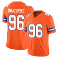 Denver #96 Uwazurike Player Football V Neck Short Sleeve Orange Jersey Eyioma For Men Youth Women Gift