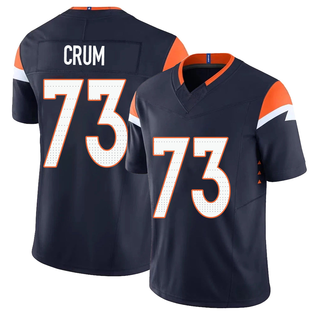 Denver #73 Crum Player Football V Neck Short Sleeve Navy Jersey Frank For Men Youth Women Gift