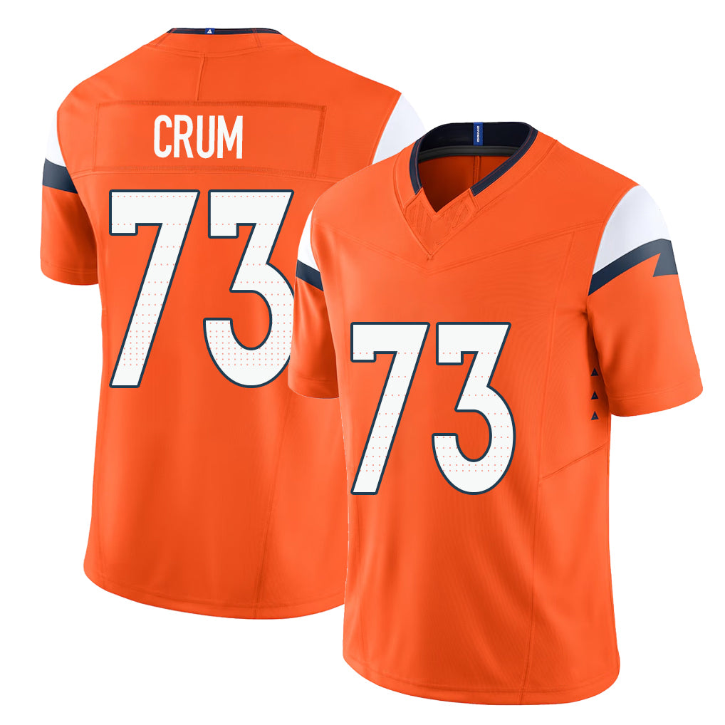 Denver #73 Crum Player Football V Neck Short Sleeve Jersey Orange Frank For Men Youth Women Gift