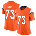 Denver #73 Crum Player Football V Neck Short Sleeve Jersey Orange Frank For Men Youth Women Gift