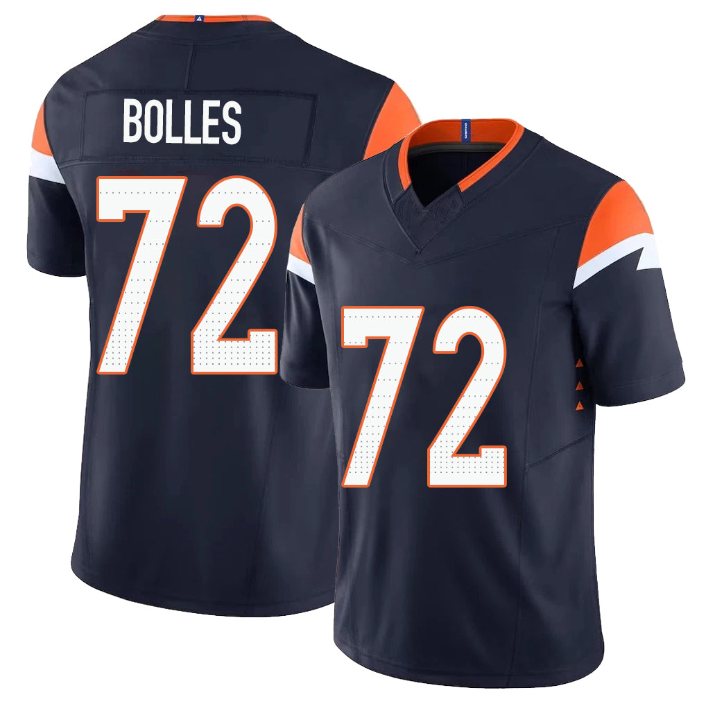 Denver #72 Bolles Player Football V Neck Short Sleeve Navy Jersey Garett For Men Youth Women Gift