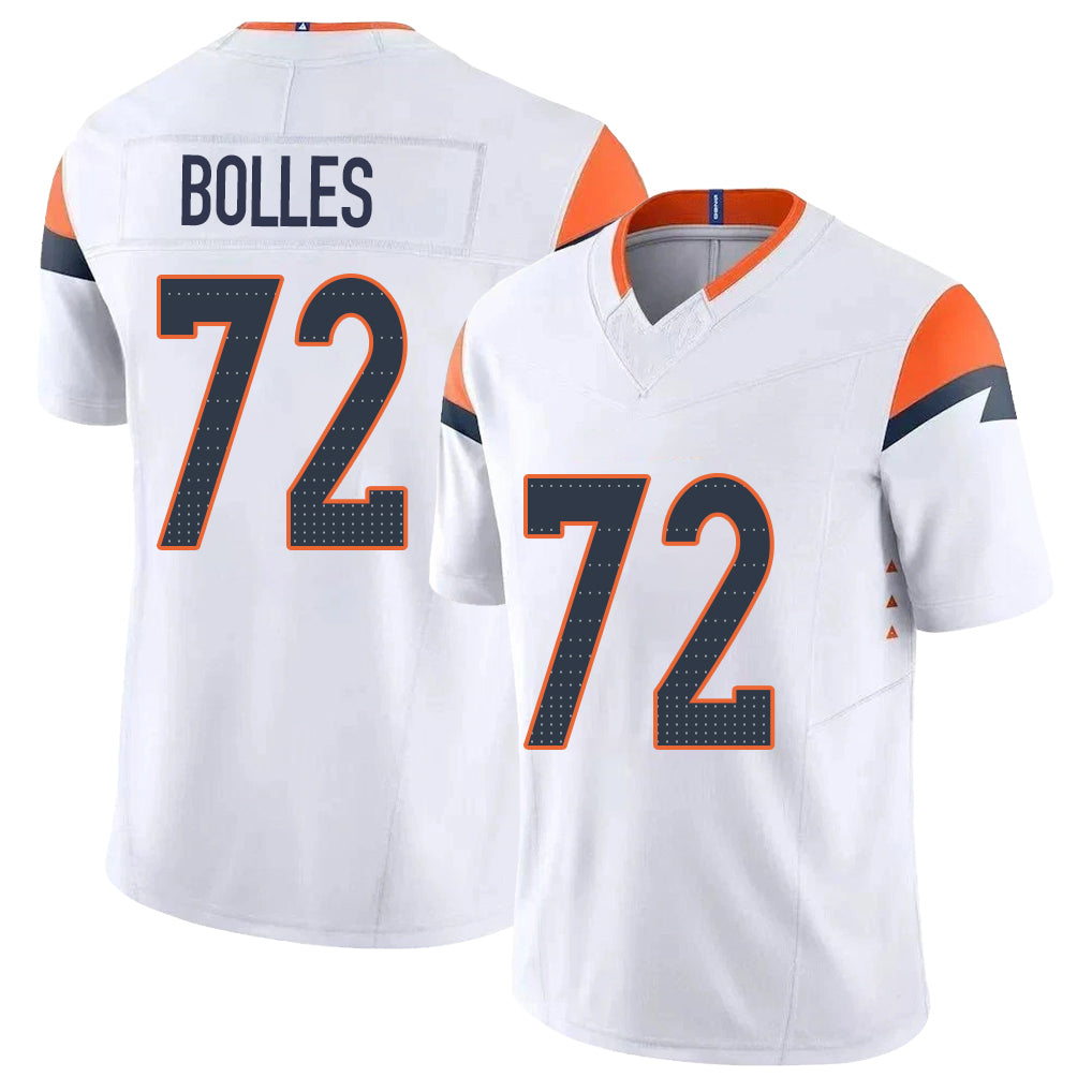 Denver #72 Bolles Player Football V Neck Short Sleeve White Jersey Garett For Men Youth Women Gift