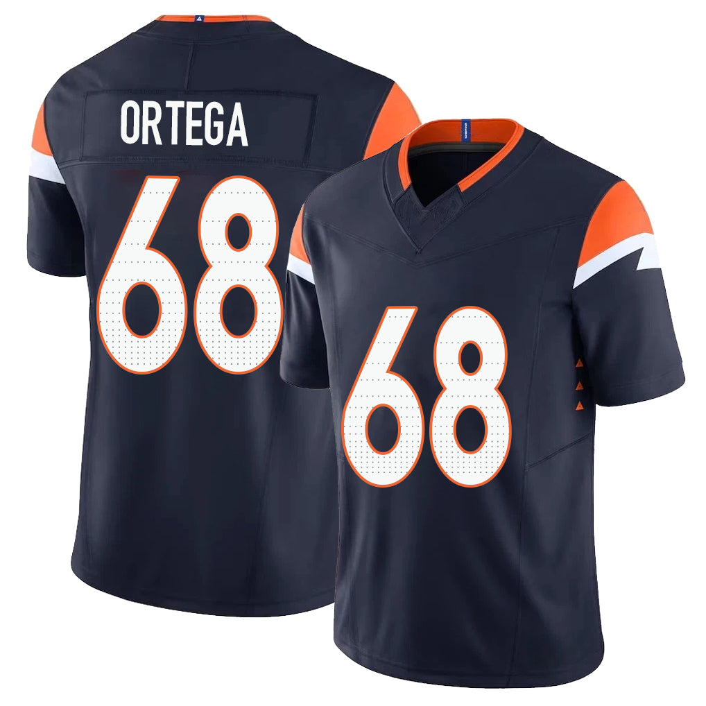 Denver #68 Ortega Player Football V Neck Short Sleeve Navy Jersey Gavin For Men Youth Women Gift