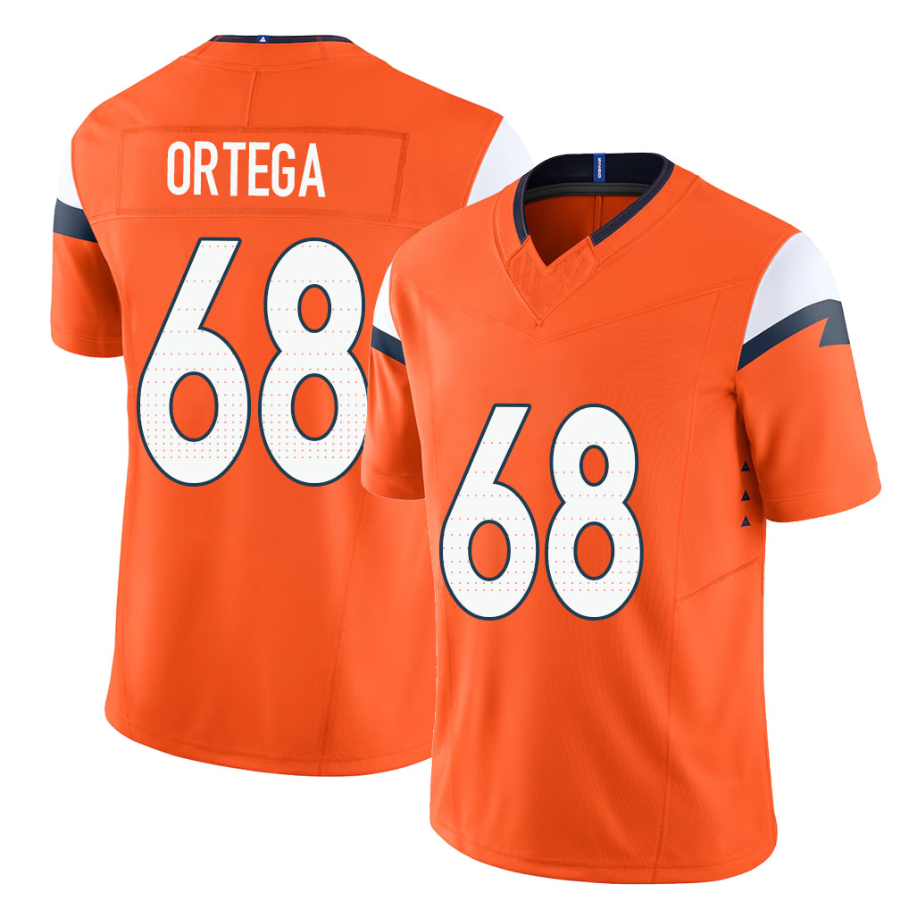 Denver #68 Ortega Player Football V Neck Short Sleeve Jersey Orange Gavin For Men Youth Women Gift