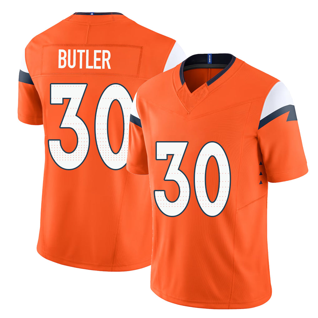 Denver #30 Butler Player Football V Neck Short Sleeve Jersey Orange Hakeem For Men Youth Women Gift