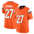 Denver #27 Dobbins Player Football V Neck Short Sleeve Jersey Orange J.K. For Men Youth Women Gift
