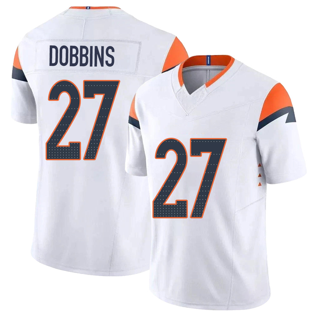 Denver #27 Dobbins Player Football V Neck Short Sleeve White Jersey J.K. For Men Youth Women Gift