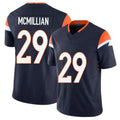 Denver #29 McMillian Player Football V Neck Short Sleeve Navy Jersey Ja'Quan For Men Youth Women Gift