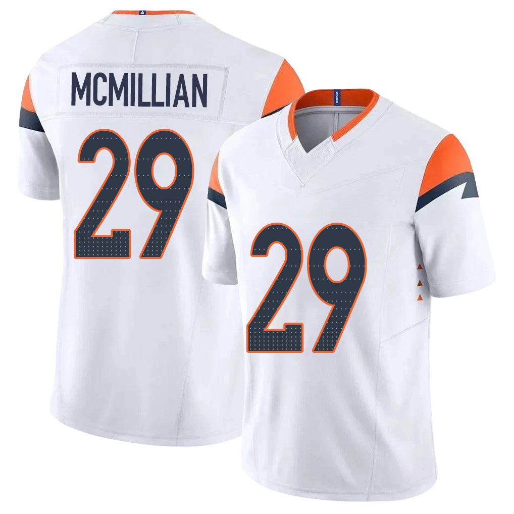 Denver #29 McMillian Player Football V Neck Short Sleeve White Jersey Ja'Quan For Men Youth Women Gift