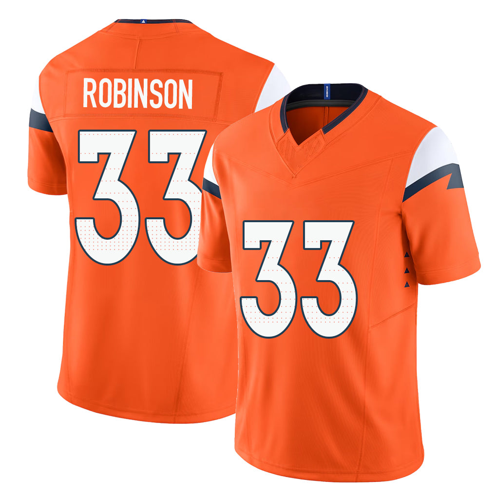 Denver #33 Robinson Player Football V Neck Short Sleeve Jersey Orange Jaden For Men Youth Women Gift