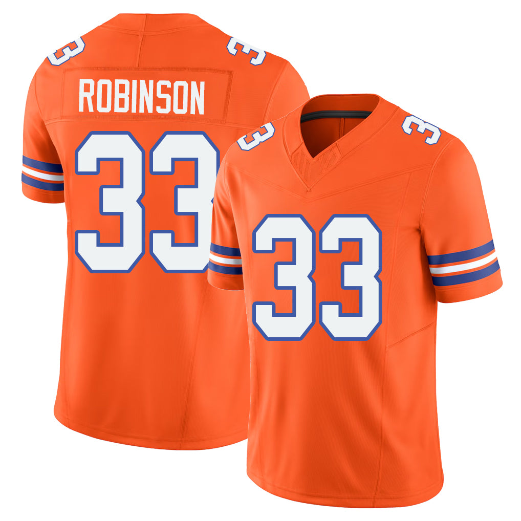 Denver #33 Robinson Player Football V Neck Short Sleeve Orange Jersey Jaden For Men Youth Women Gift