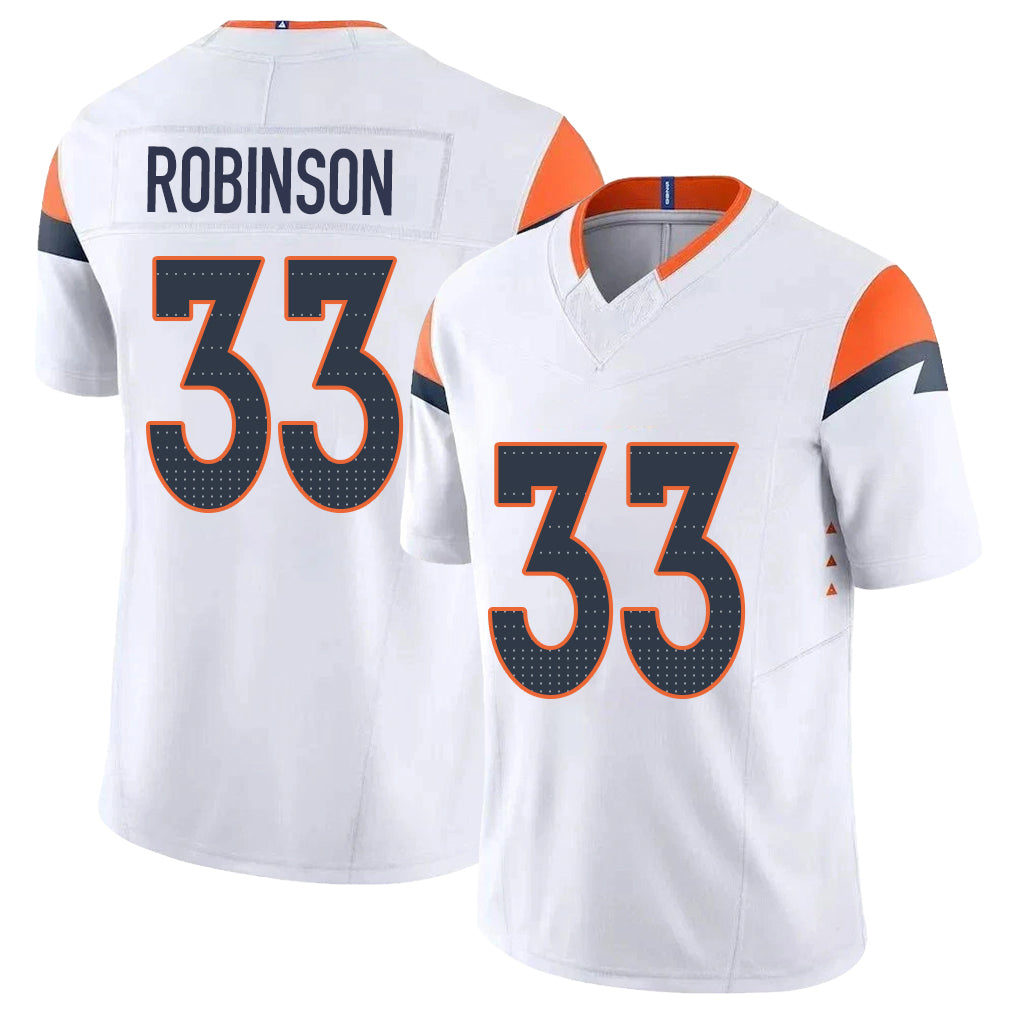 Denver #33 Robinson Player Football V Neck Short Sleeve White Jersey Jaden For Men Youth Women Gift