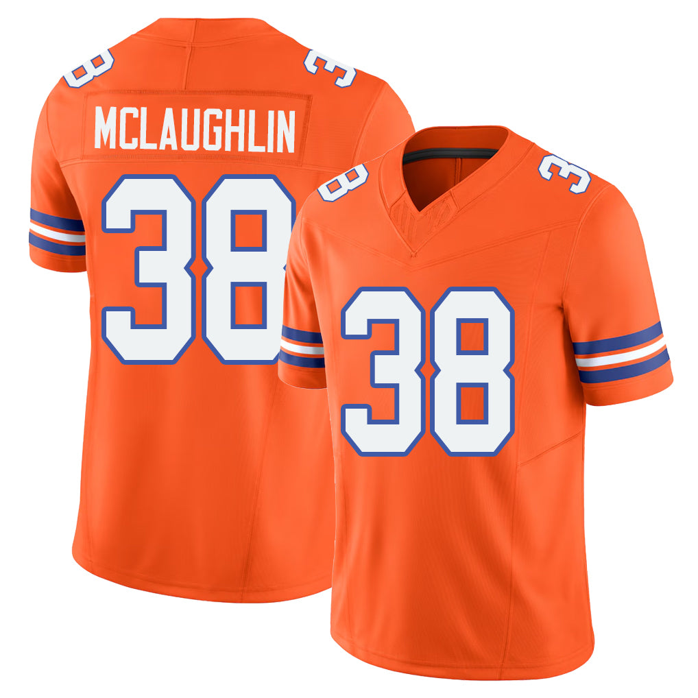 Denver #38 McLaughlin Player Football V Neck Short Sleeve Orange Jersey Jaleel For Men Youth Women Gift