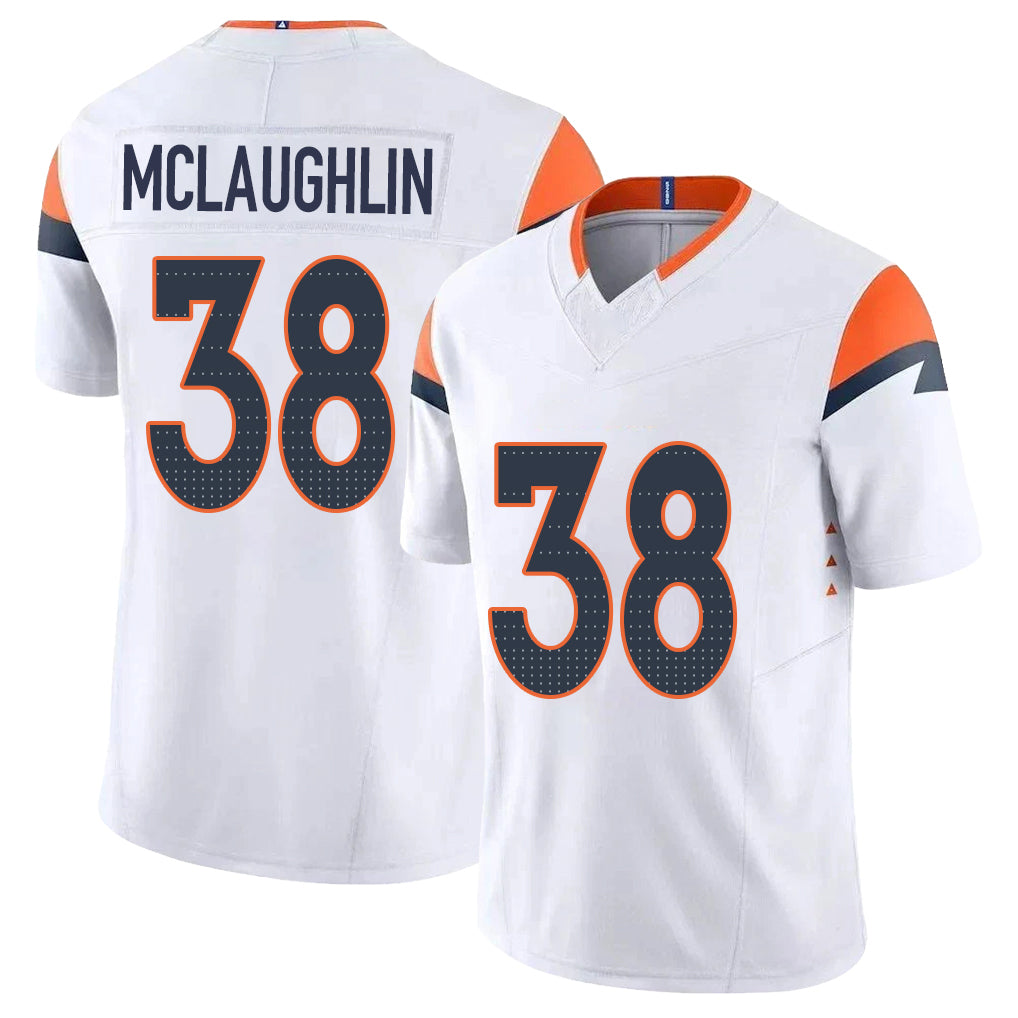 Denver #38 McLaughlin Player Football V Neck Short Sleeve White Jersey Jaleel For Men Youth Women Gift