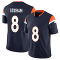 Denver #8 Stidham Player Football V Neck Short Sleeve Navy Jersey Jarrett For Men Youth Women Gift