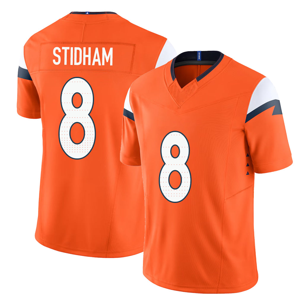 Denver #8 Stidham Player Football V Neck Short Sleeve Jersey Orange Jarrett For Men Youth Women Gift
