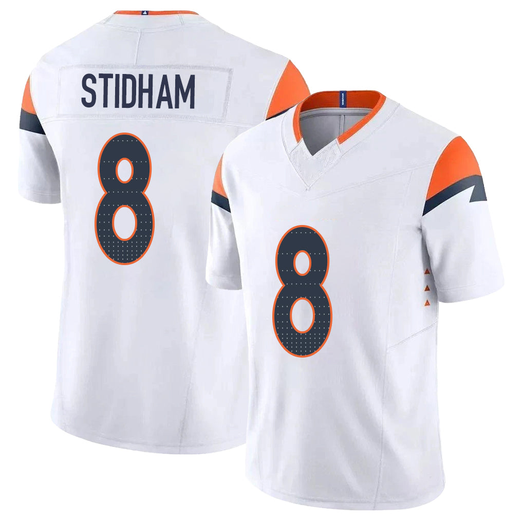 Denver #8 Stidham Player Football V Neck Short Sleeve White Jersey Jarrett For Men Youth Women Gift