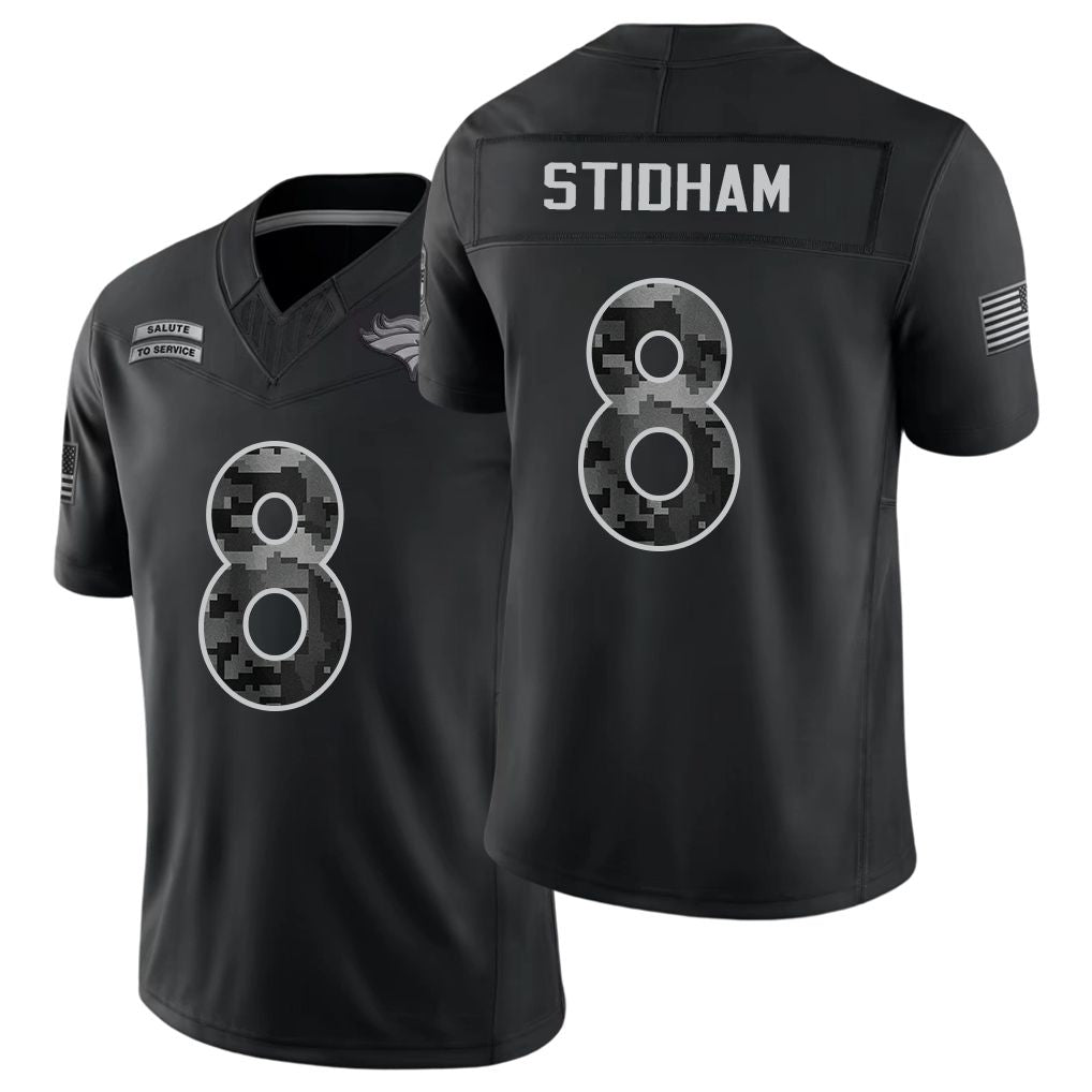 Denver #8 Stidham Player Football V Neck Short Sleeve Black Jersey Jarrett For Men Youth Women Gift