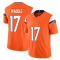 Denver #17 Waddle Player Football V Neck Short Sleeve Jersey Orange Jaylen For Men Youth Women Gift