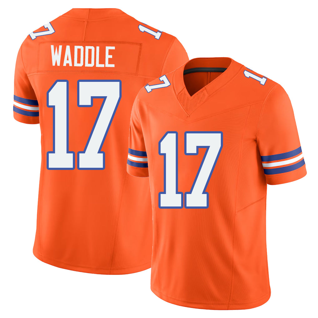 Denver #17 Waddle Player Football V Neck Short Sleeve Orange Jersey Jaylen For Men Youth Women Gift
