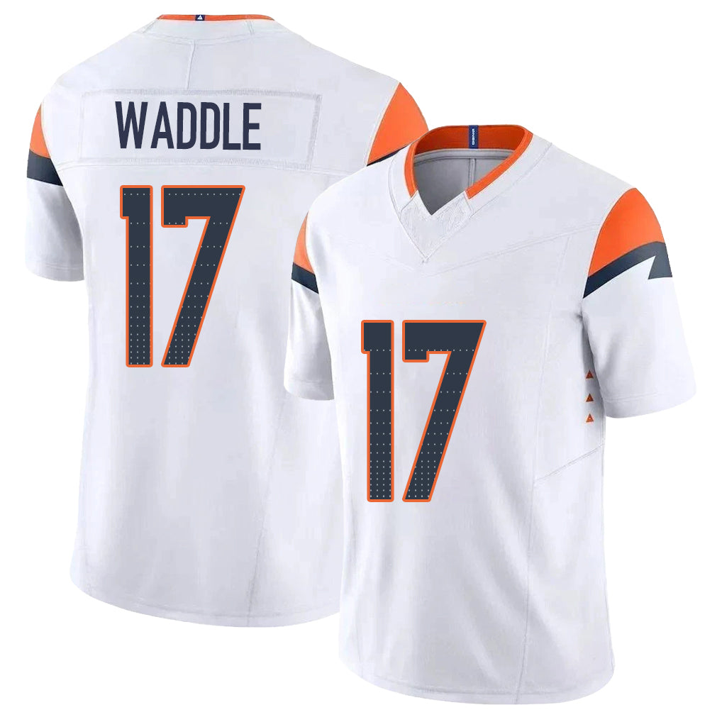 Denver #17 Waddle Player Football V Neck Short Sleeve White Jersey Jaylen For Men Youth Women Gift