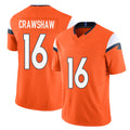 Denver #16 Crawshaw Player Football V Neck Short Sleeve Jersey Orange Jeremy For Men Youth Women Gift