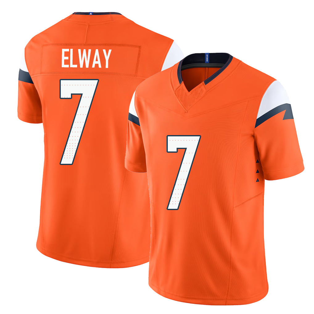 Denver #7 Elway Player Football V Neck Short Sleeve Jersey Orange John For Men Youth Women Gift