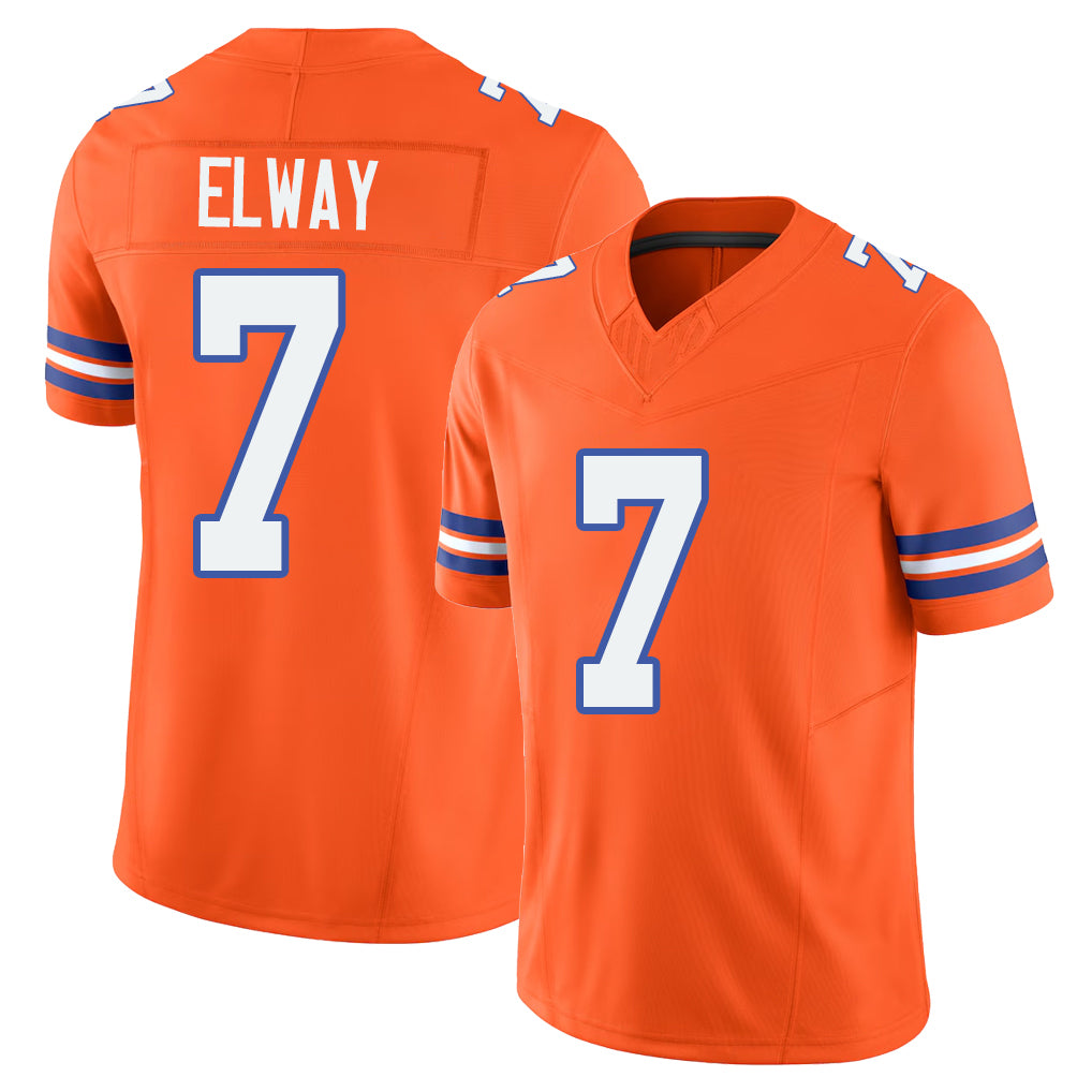 Denver #7 Elway Player Football V Neck Short Sleeve Orange Jersey John For Men Youth Women Gift