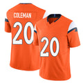 Denver #20 Coleman Player Football V Neck Short Sleeve Jersey Orange Jonah For Men Youth Women Gift