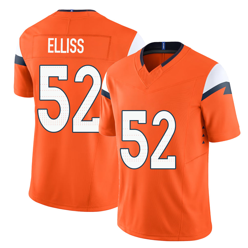 Denver #52 Elliss Player Football V Neck Short Sleeve Jersey Orange Jonah For Men Youth Women Gift