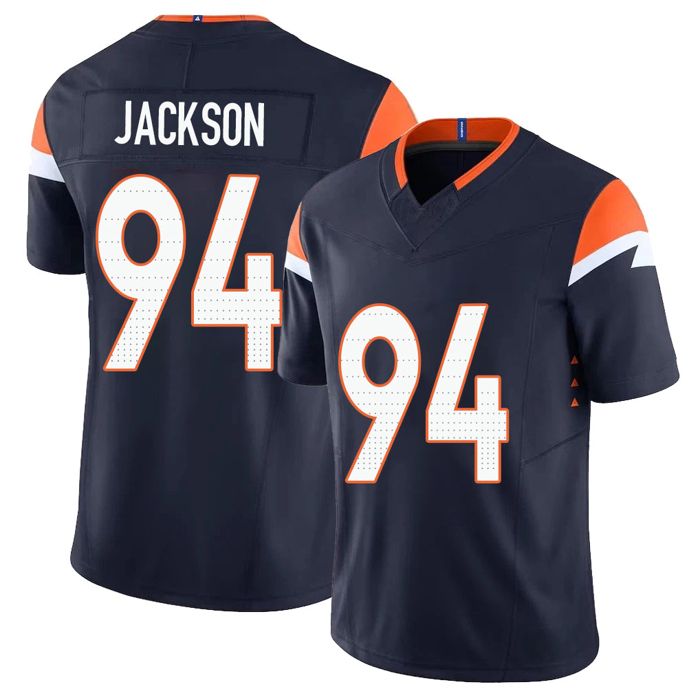 Denver #94 Jackson Player Football V Neck Short Sleeve Navy Jersey Jordan For Men Youth Women Gift