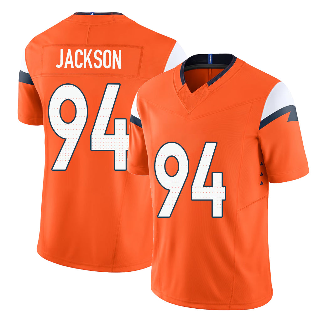 Denver #94 Jackson Player Football V Neck Short Sleeve Jersey Orange Jordan For Men Youth Women Gift