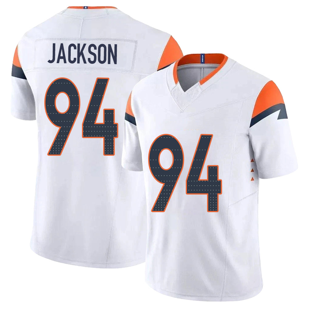Denver #94 Jackson Player Football V Neck Short Sleeve White Jersey Jordan For Men Youth Women Gift