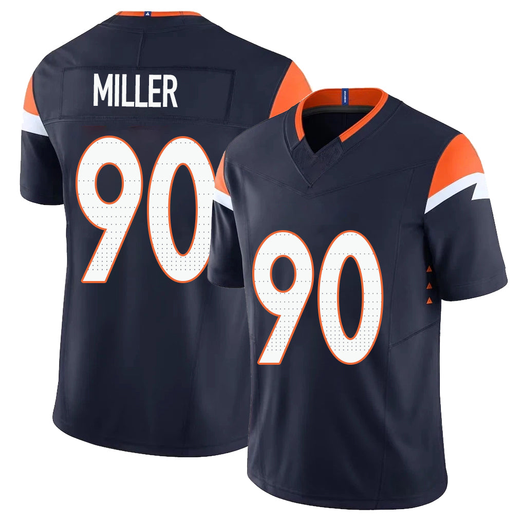 Denver #90 Miller Player Football V Neck Short Sleeve Navy Jersey Jordan For Men Youth Women Gift