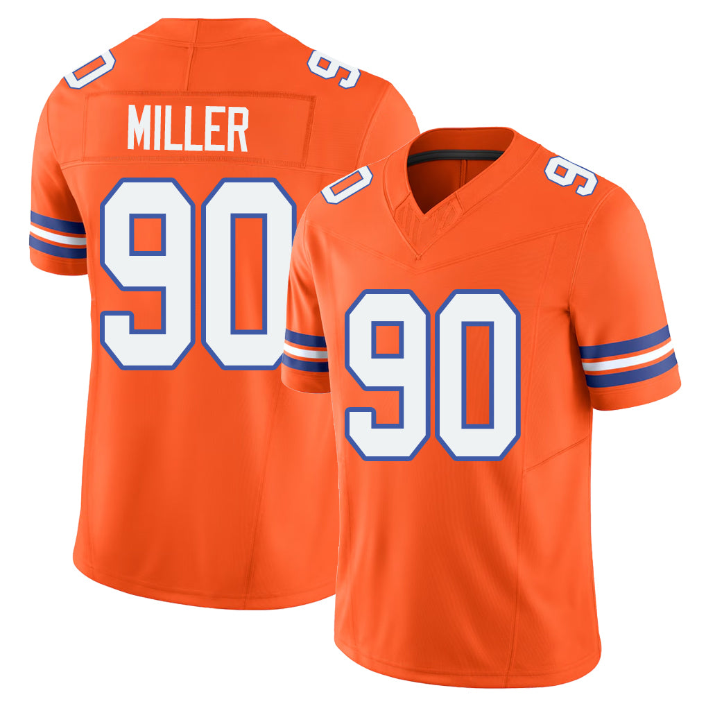 Denver #90 Miller Player Football V Neck Short Sleeve Orange Jersey Jordan For Men Youth Women Gift