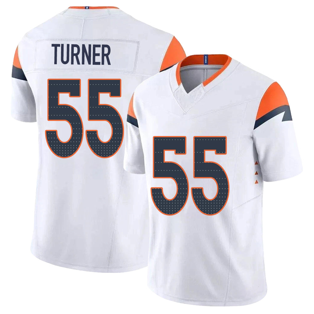 Denver #55 Turner Player Football V Neck Short Sleeve White Jersey Jordan For Men Youth Women Gift