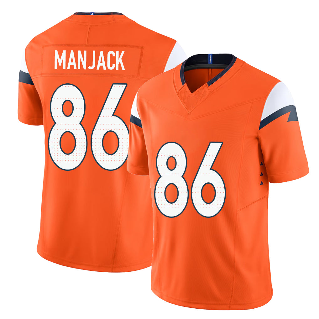 Denver #86 Manjack Player Football V Neck Short Sleeve Jersey Orange Joseph For Men Youth Women Gift