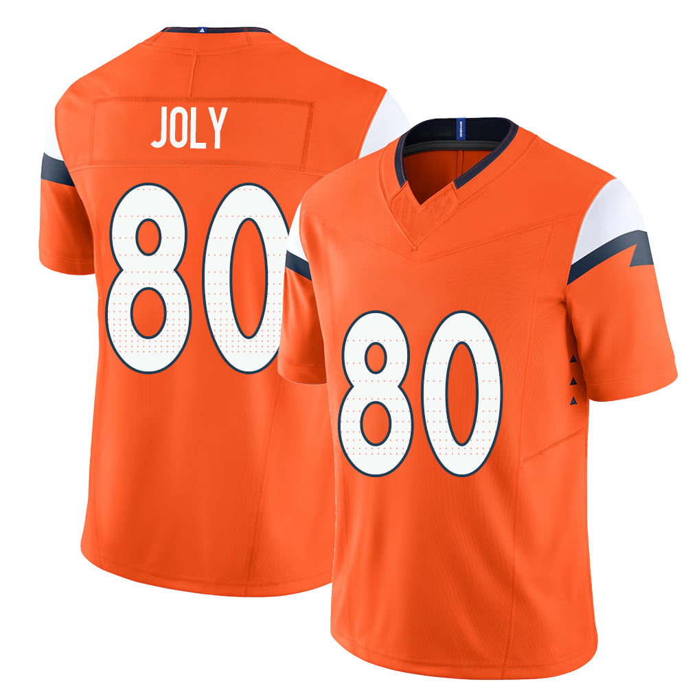 Denver #80 Joly Player Football V Neck Short Sleeve Jersey Orange Justin For Men Youth Women Gift