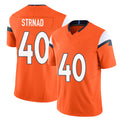 Denver #40 Strnad Player Football V Neck Short Sleeve Jersey Orange Justin For Men Youth Women Gift